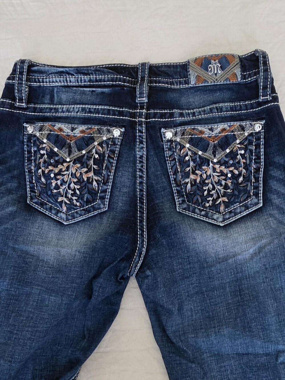 Miss Me Dark Blue Boot Cut Jeans with Embroidered Back Pockets
